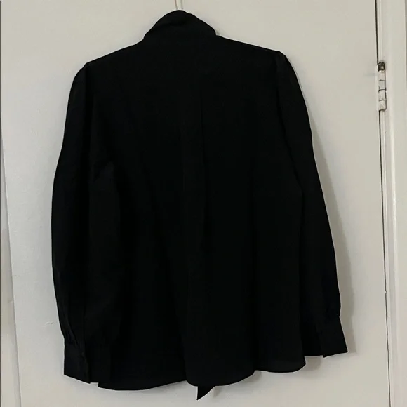 7 For All Mankind Silk Tie Neck Blouse In Black - Picture 5 of 7